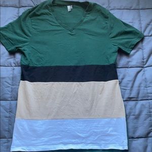 ASOS brand muscle fit slim medium colorblock v-neck tee shirt green tan